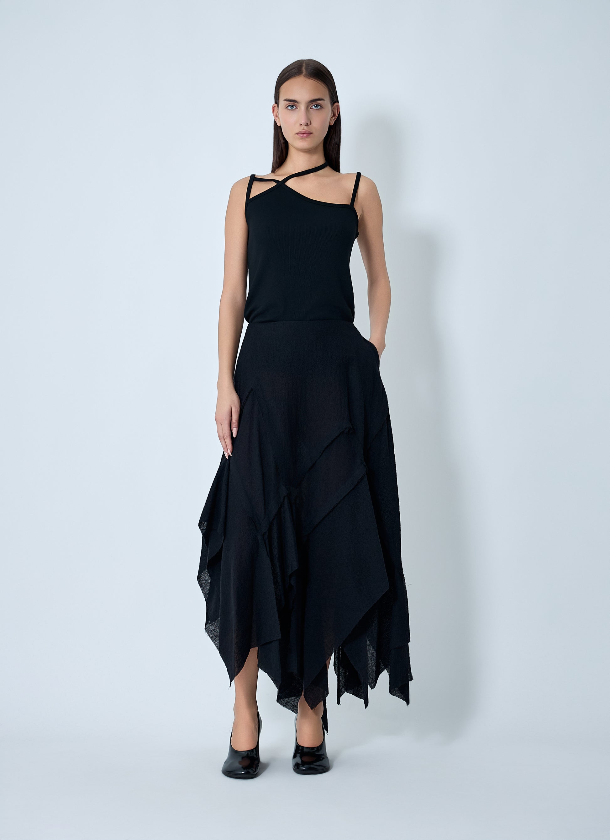 Yohji Yamamoto Women Gauzed Frilled Midi Skirt YOHJI YAMAMOTO