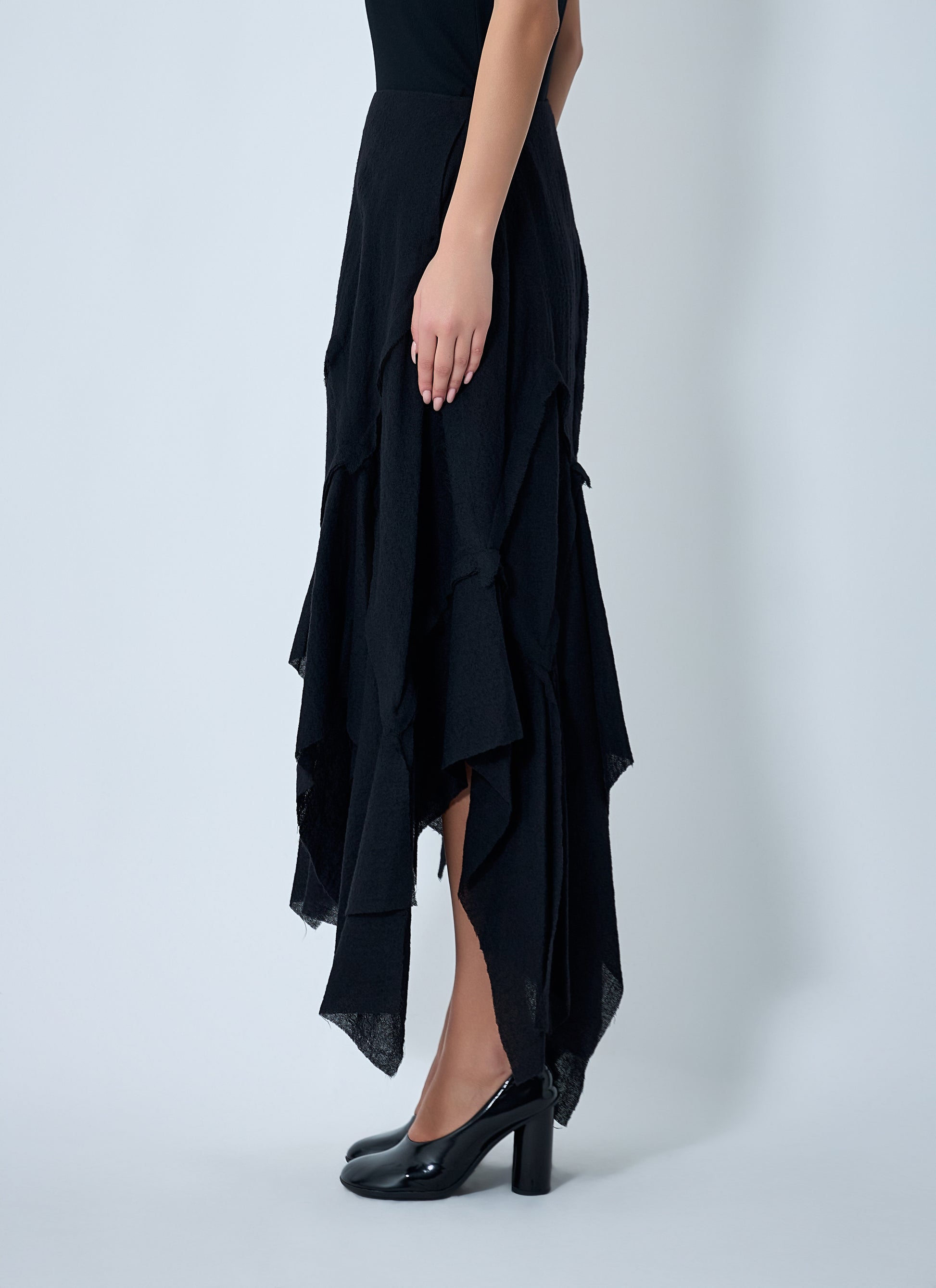 Yohji Yamamoto Women Gauzed Frilled Midi Skirt YOHJI YAMAMOTO