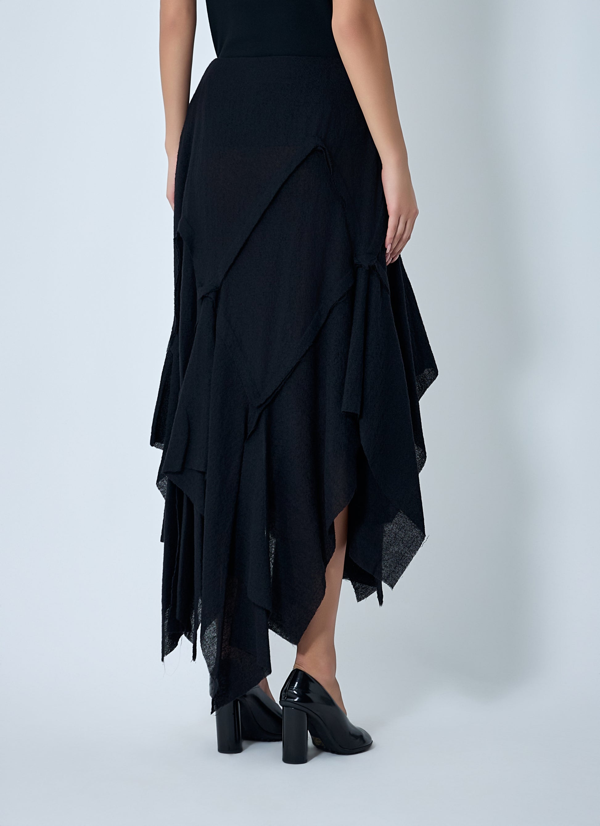 Yohji Yamamoto Women Gauzed Frilled Midi Skirt YOHJI YAMAMOTO