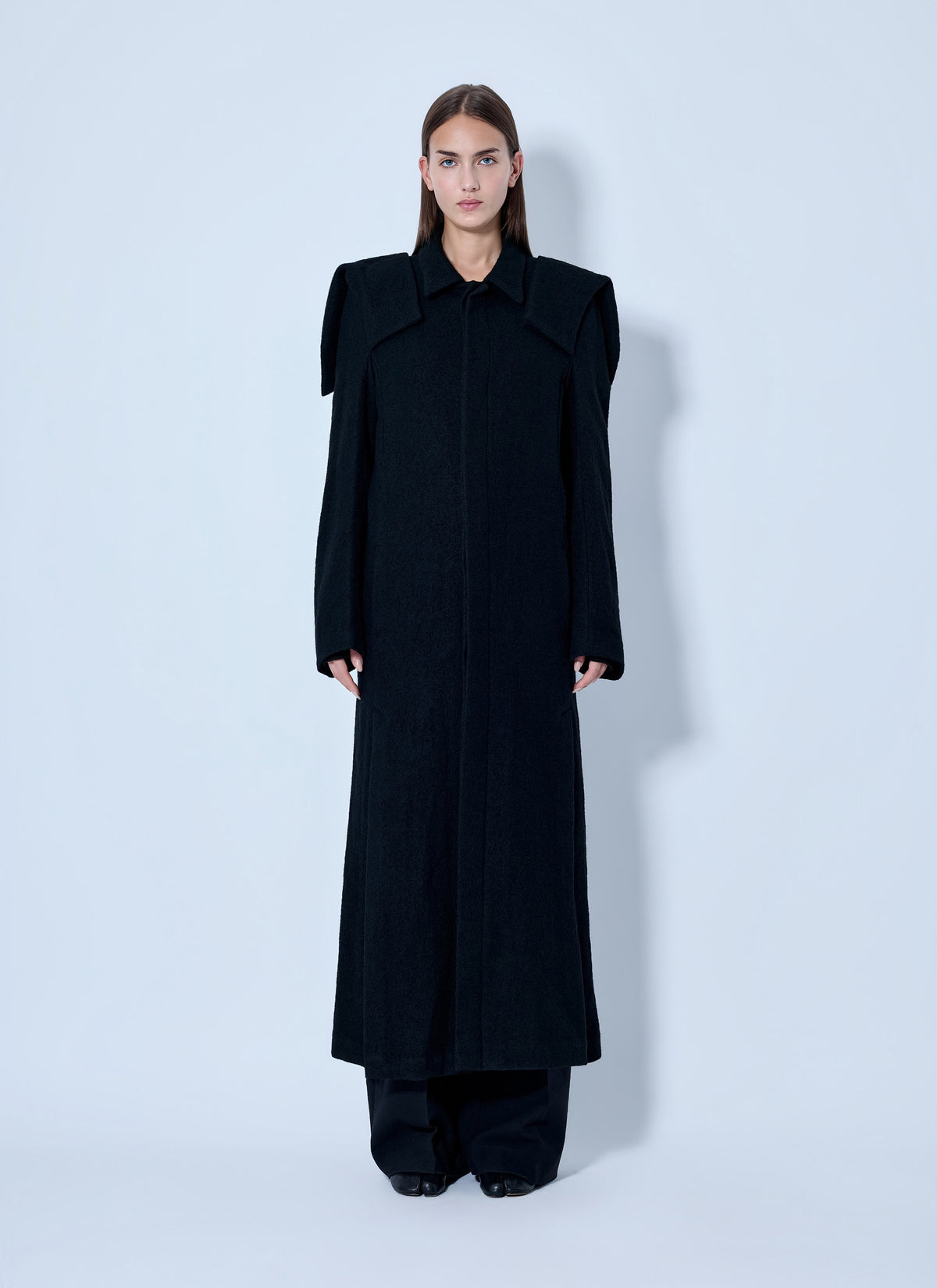Yohji Yamamoto Women Shrink Serge Paneled Shoulder Long Coat YOHJI YAMAMOTO