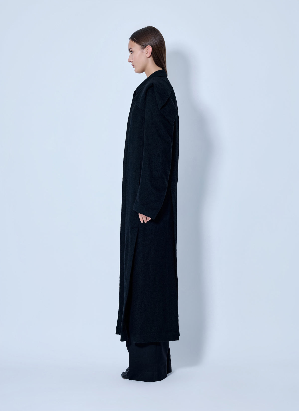 Yohji Yamamoto Women Shrink Serge Paneled Shoulder Long Coat YOHJI YAMAMOTO