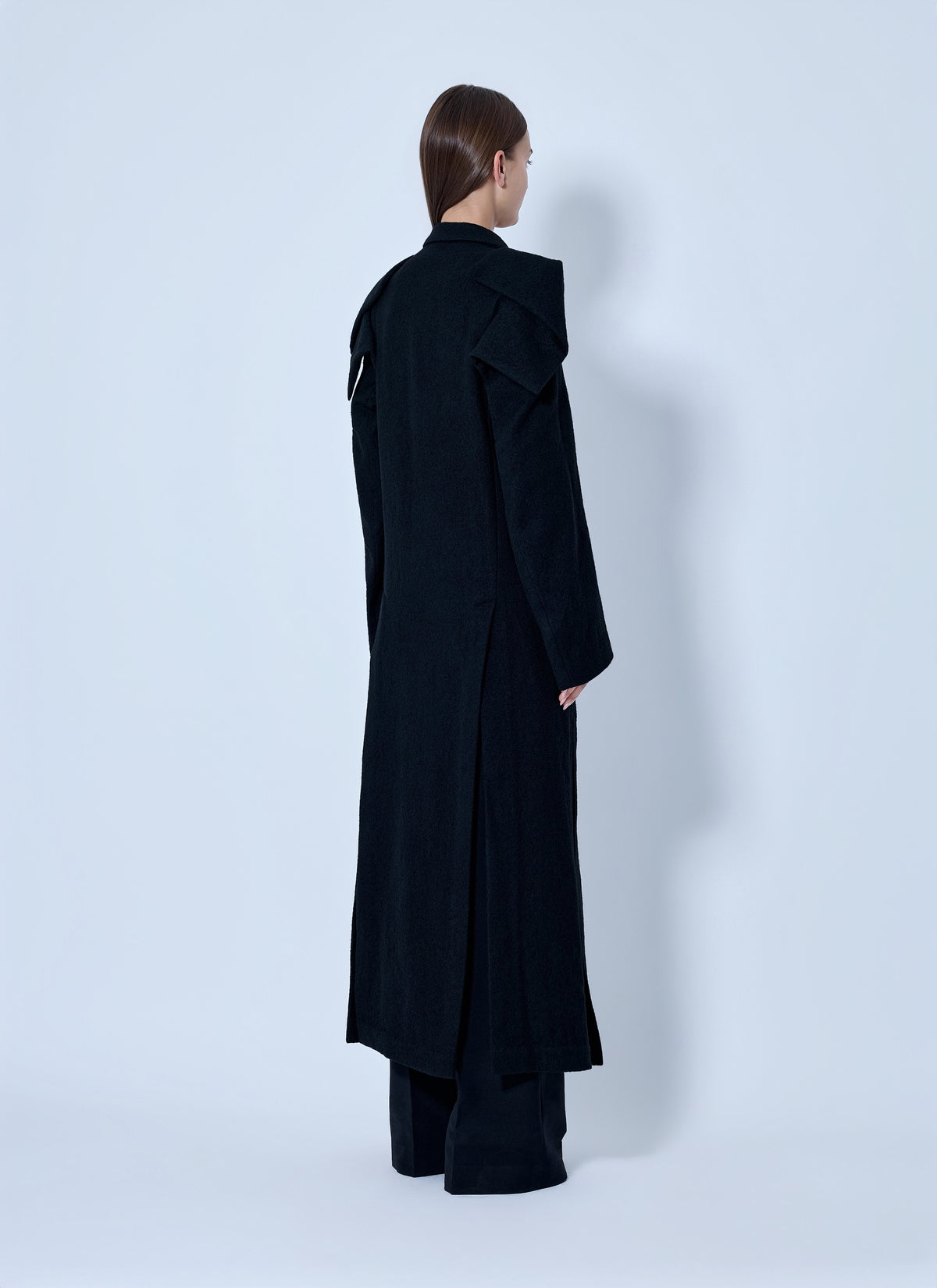 Yohji Yamamoto Women Shrink Serge Paneled Shoulder Long Coat YOHJI YAMAMOTO