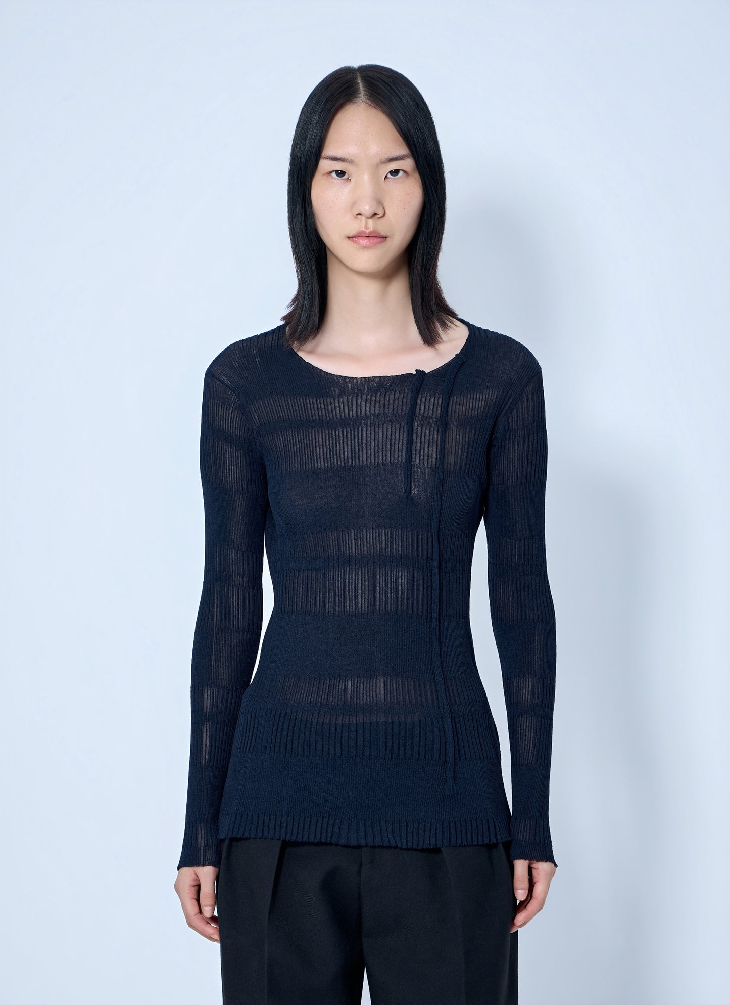 Yohji Yamamoto Women Rib Tuck D Round Neck Top YOHJI YAMAMOTO