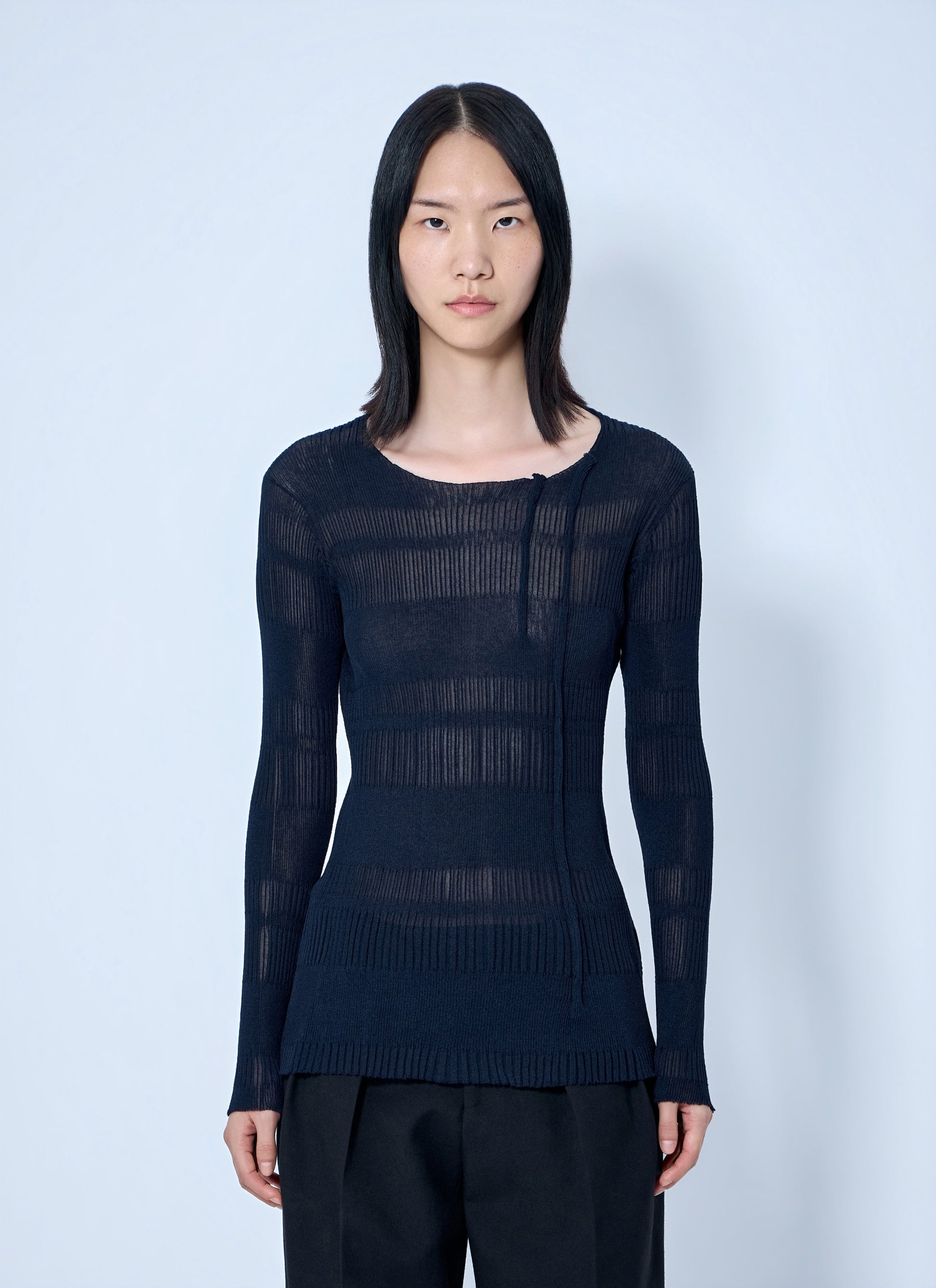 Yohji Yamamoto Women Rib Tuck D Round Neck Top YOHJI YAMAMOTO