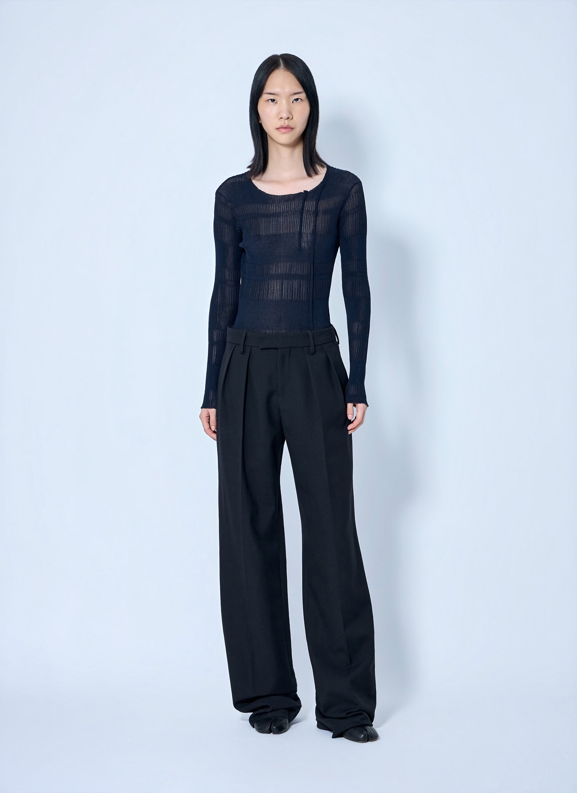 Yohji Yamamoto Women Rib Tuck D Round Neck Top YOHJI YAMAMOTO