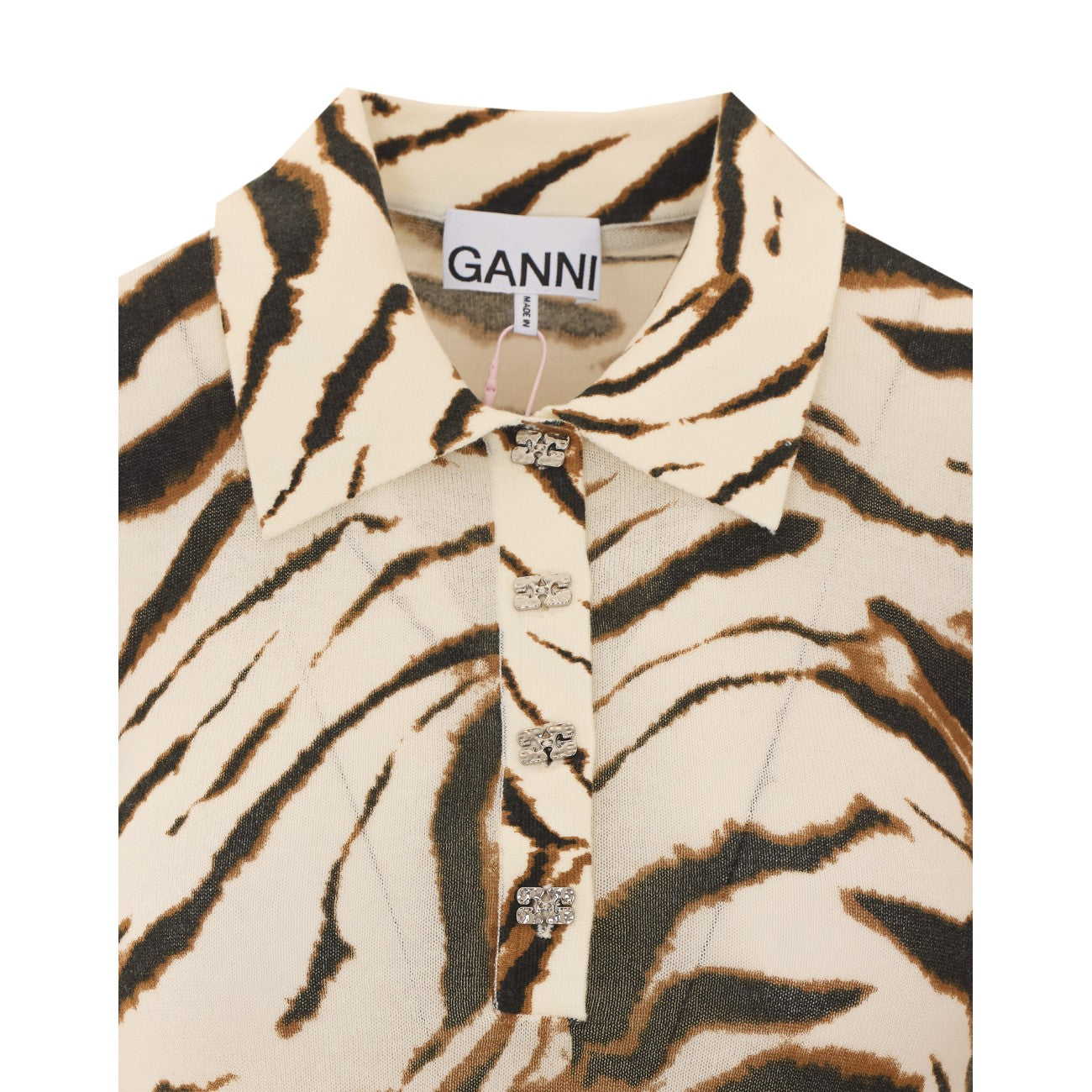 Ganni Women Zebra Print Polo Shirt With Logo GANNI