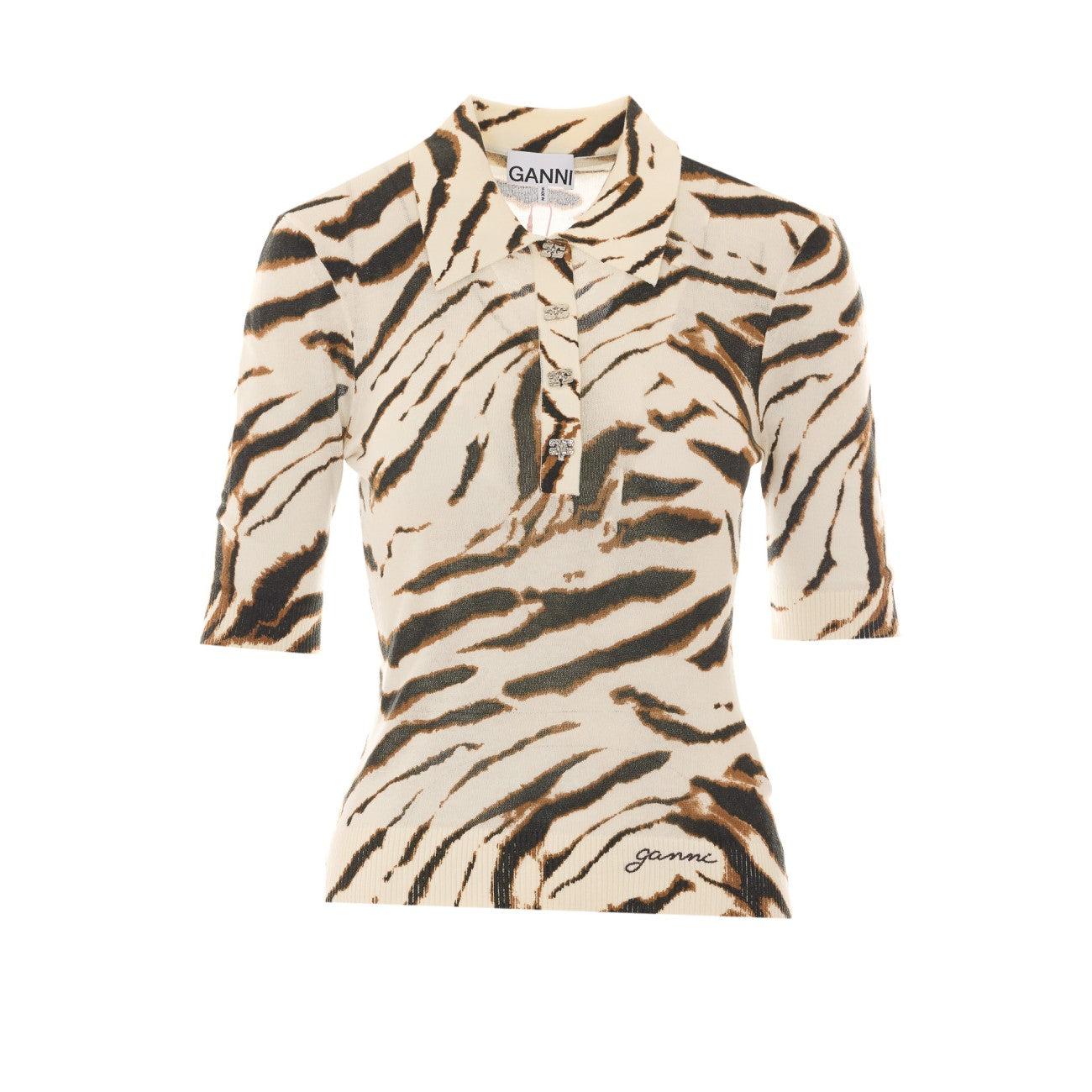 Ganni Women Zebra Print Polo Shirt With Logo GANNI