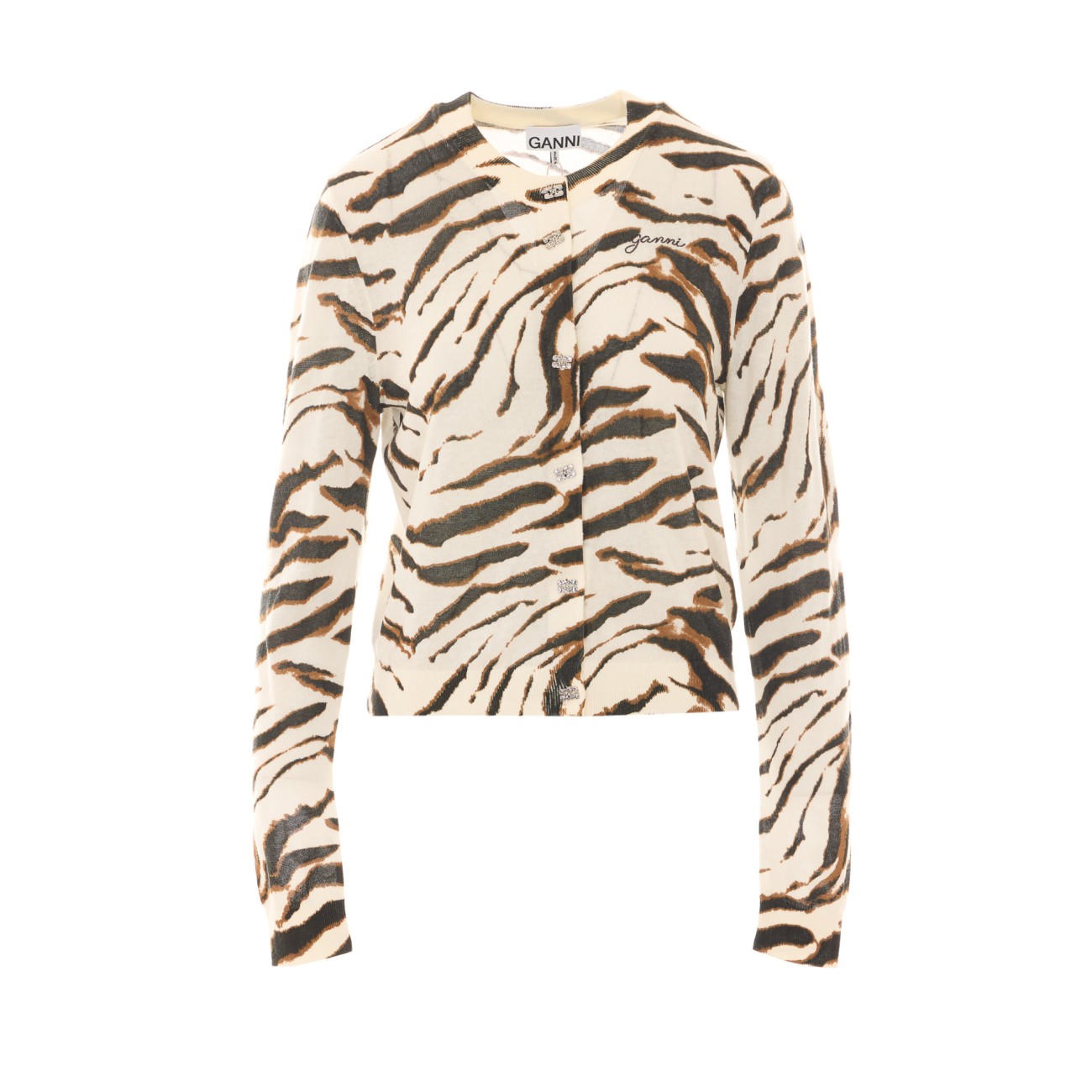 Ganni Women Zebra Printed Cardigan With Logo GANNI