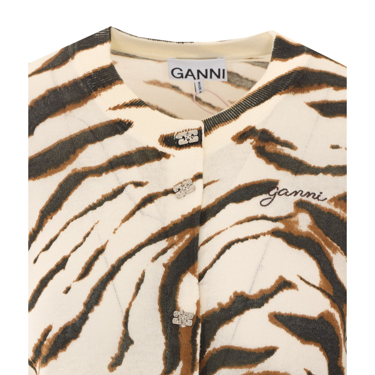 Ganni Women Zebra Printed Cardigan With Logo GANNI