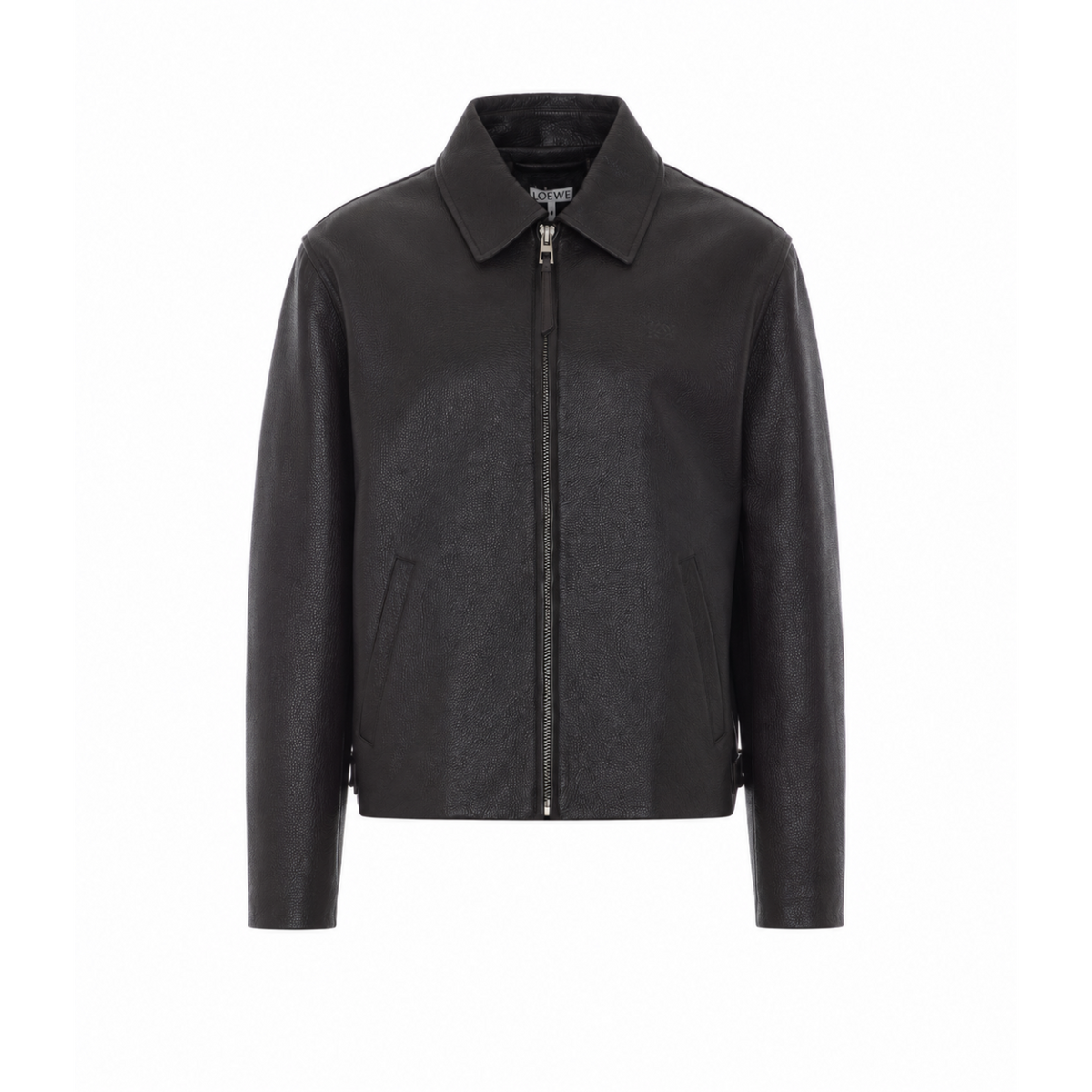 Loewe Men Zip Leather Jacket With Mini Anagram Logo LOEWE