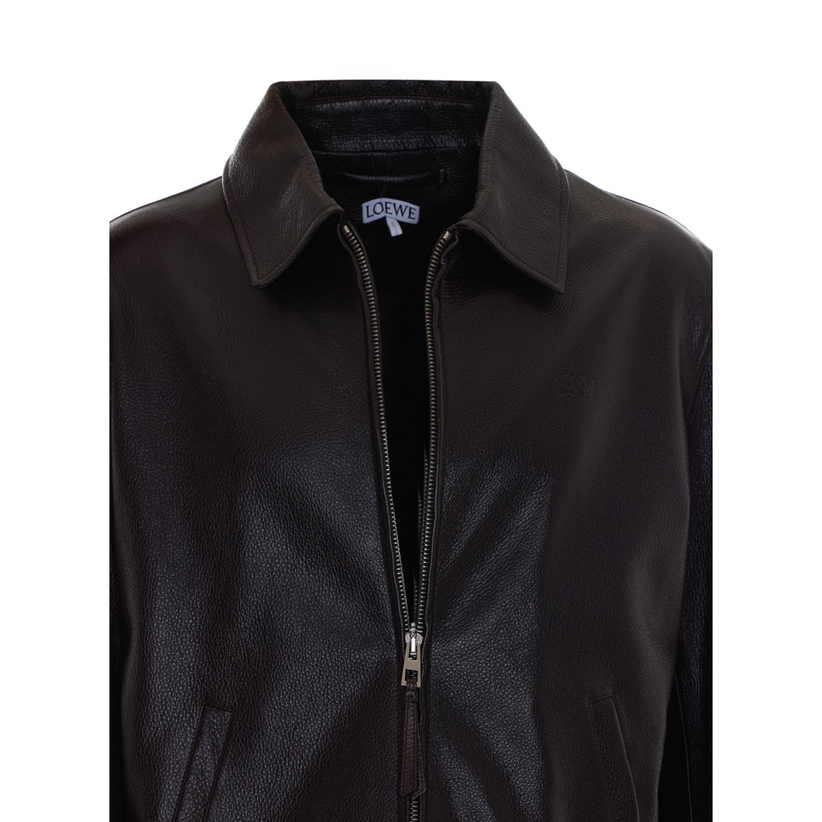Loewe Men Zip Leather Jacket With Mini Anagram Logo LOEWE