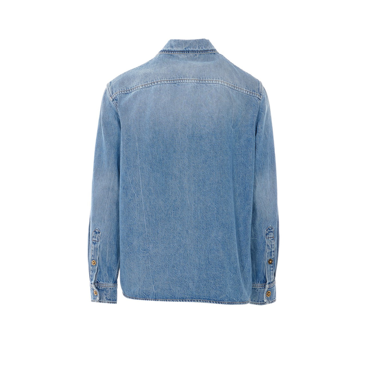 Versace Men Zipped Denim Shirt With Medusa Buttons VERSACE