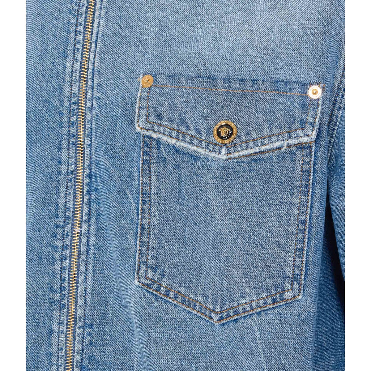 Versace Men Zipped Denim Shirt With Medusa Buttons VERSACE