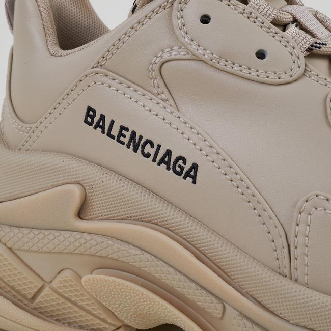 Balenciaga Women Beige Triple S Clear Sole Logo Faux Leather And Mesh "Stock" Sneakers