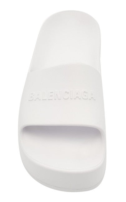 Balenciaga Women White Chunky Logo-Embossed Rubber Slide Sandals