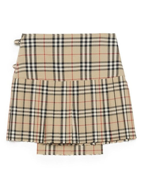Burberry Women Beige Vintage Check Kilt Skirt