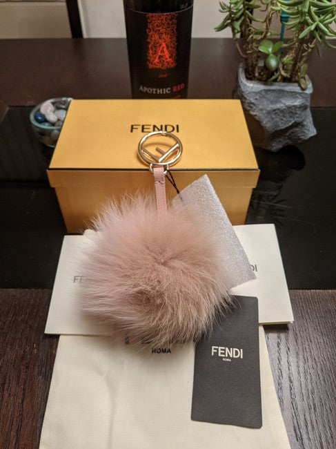 Fendi Women Beige Pink Fox Fur Bicolor Pom Pom Bag Charm