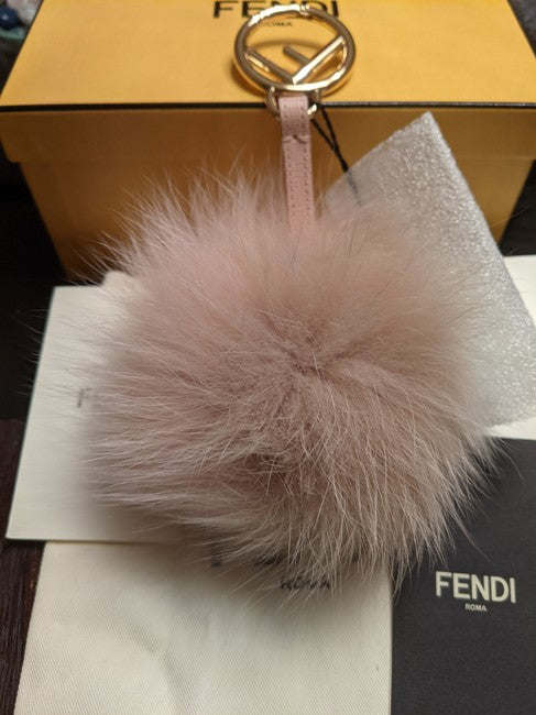 Fendi Women Beige Pink Fox Fur Bicolor Pom Pom Bag Charm