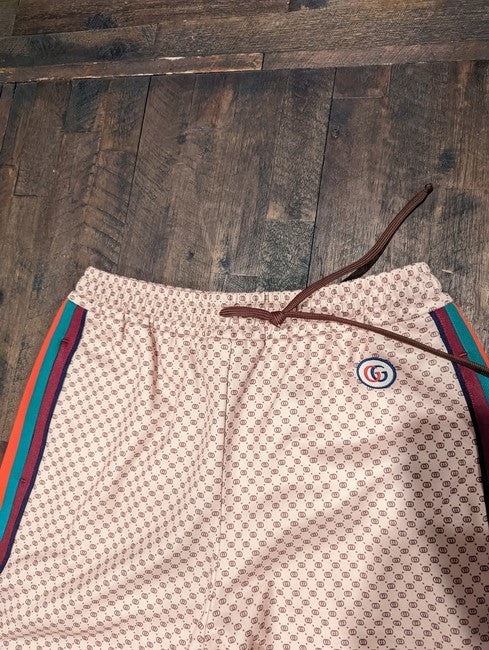Gucci Women Beige Jersey Appliquéd Striped Printed Tech-Jersey Track Pants