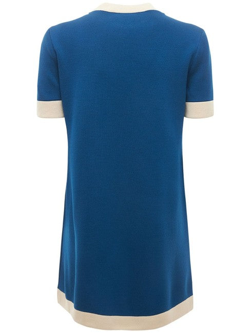 Gucci Women Blue/Ivory Sleeved Whool Knit Mini Casual Dress