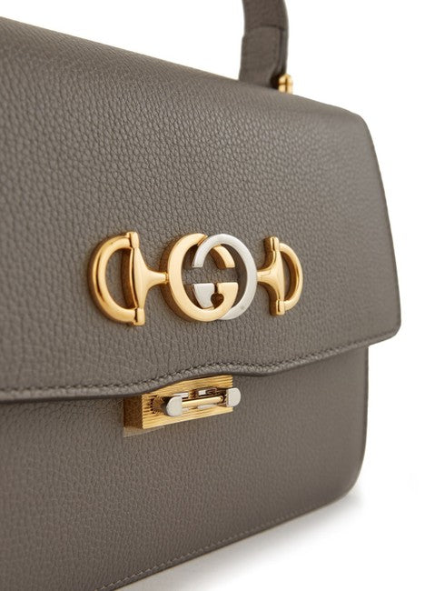 Gucci Women Zumi Grey Textured Leather Shoulder Bag