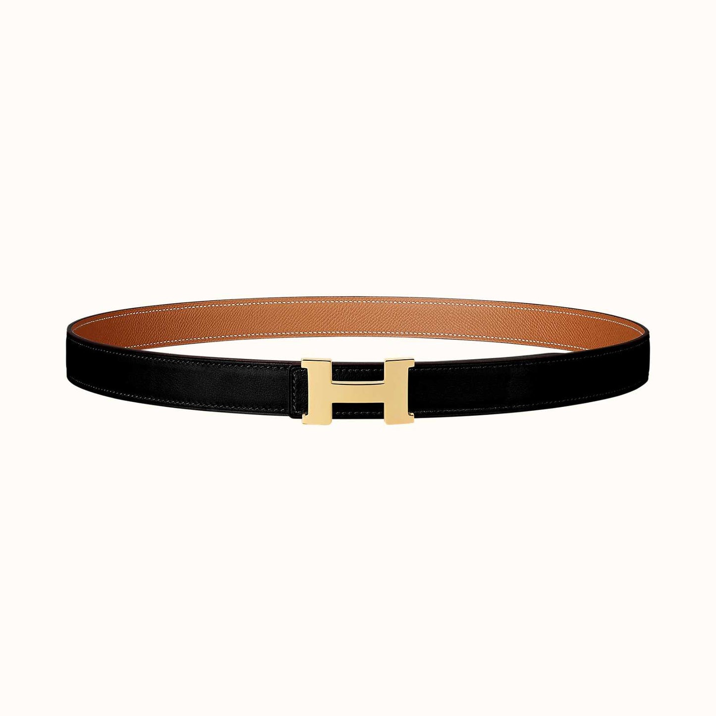 Hermes Women Gold And Black H Buckle & Reversible Leather Strap 24 Mm Belt