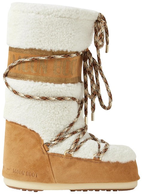 Moon Boot Women Tan Shearling And Suede Size-39/41 Boots/Booties