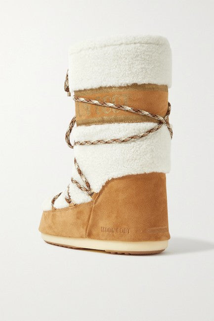 Moon Boot Women Tan Shearling And Suede Size-39/41 Boots/Booties