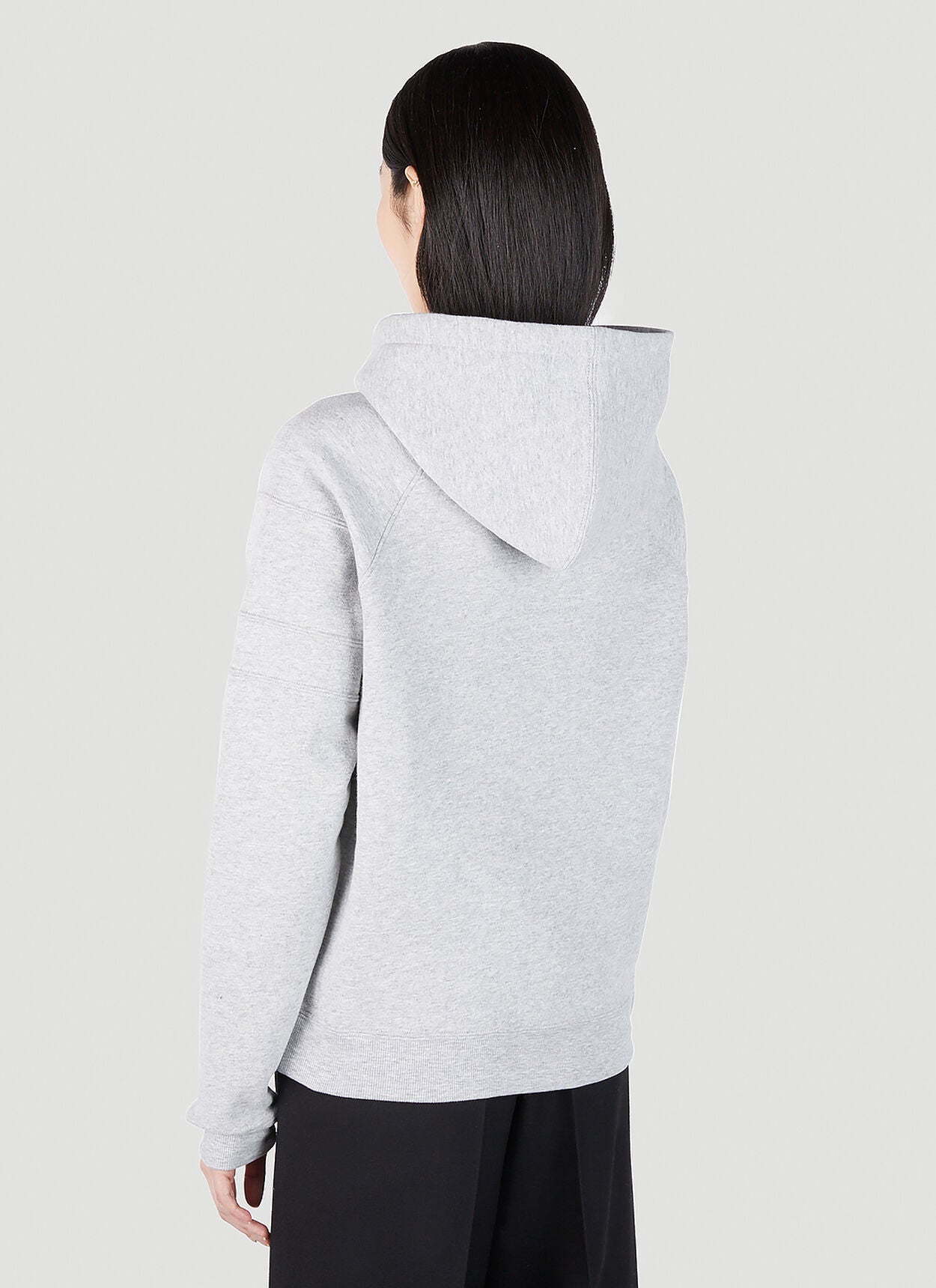 Saint Laurent Women Logo Embroidery Hooded Sweatshirt In Grey